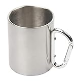 Sinolofty 280ml Camping Tasse mit Karabinergriff, Doppelwandige Metall Becher, Tragbar Edelstahlbecher für Camping Wandern Trekking