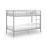 Hommdiy Etagenbett Grau Metall 90×200 cm Stockbett Hochbett Metallbett Bettgestell Doppelstockbett Schlafzimmerbett Jugendbett mit Lattenrost