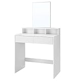 VASAGLE Schminktisch, Frisiertisch mit rechteckigem Spiegel und 2 Schubladen, Kosmetiktisch mit 3 offenen Fächern, Frisierkommode, für Make-up, modern, weiß RDT113W01