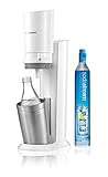 SodaStream Wassersprudler-Set Crystal - mit dem Glaskareffen Sprudler macht ohne schleppen aus Leitungswasser prickelndes Sprudelwasser (1x CO2-Zylinder 60L und 1x 0,6L Glaskaraffe), Premium-weiß