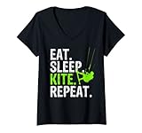 Damen Eat Sleep Kite Repeat - Kitesurf T-Shirt mit V-Ausschnitt