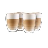 GLASWERK Design Latte Macchiato Gläser doppelwandig (4 x 350ml) Cappuccino Tassen - Doppelwandige Gläser aus Borosilikatglas - Spülmaschinenfeste Teegläser Kaffeetassen Set - Thermogläser doppelwandig