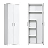 mokebo® Besenschrank 60cm Breite mit Staubsaugerfach 'Der Lange', Mehrzweckschrank o. Schuhschrank in Weiß aus Holz, Schrank & Putzschrank | 60x180x34 (B/H/T in cm)