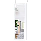 COSTWAY Schmuckschrank für Wand- & Türmontage, Spiegelschrank mit Schmuckregal, Wandschrank schmuckspiegel Ganzkörperspiegel, Aufbewahrungschrank für Schmuck Make-up