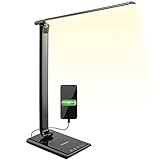 Monzana LED Schreibtischlampe USB Anschluss 3 Farb- 5 Helligkeitsstufen Touch Dimmbar Warmweiß Tischlampe Büro Nachttischlampe Warmes Licht Schwarz