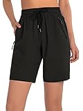 Cycorld Kurze-Hose-Damen, Shorts Damen MTB Hose Schnelltrocknend Bermuda Shorts Damen Leicht Wanderhose Kurz Cargo Shorts Laufhose Sweat Shorts Damen Sporthose Kurz Summer (Schwarz, L)