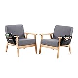 DORAFAIR 2 x Retro Sessel Stuhl Grau Lounge Sessel mit Bett Organizer,Massivholz-Struktur Hochwertigem Gepolsterten und Rückenlehne,für Wohnzimmer Schlafzimmer Skandinavisches Designsessel