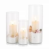 Kerzenhalter Glas Set Kerzenständer Glaszylinder: Modern Windlicht Für Stumpenkerzen Teelicht Pampasgras Vasen Hochzeit Tischdeko Glasvase Zylinder Deko Wohnzimmer Esstisch (M+L+XL, 1 Satz)