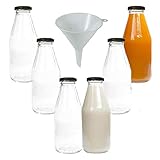 mikken 6 x Glasflasche 500 ml, Flasche mit Schraubverschluss schwarz inkl. Trichter