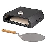 bremermann Pizzabox inkl. Thermometer für Grills inkl. Schaufel und Pizzastein in 34x28 cm, Pizza-Aufsatz