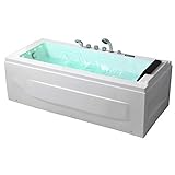 Empava Whirlpool-Badewanne, rechteckig, 170,2 cm, Acryl, Wasserfall, Hydromassage, Wasser/Luftdüsen, einseitige Badewanne, Modell 2020, Weiß