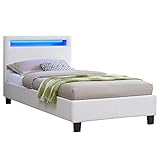 CARO-Möbel Polsterbett Mandalay mit LED Beleuchtung Einzelbett Lederbett 90 x 200 cm mit Lattenrahmen, Lederimitat in weiß