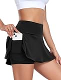 Tennisrock Damen Tennis Sport Rock Tenniskleid 2 in 1 Sommer Rock Minirock Faltenrock Wanderrock Golfröcke Sommerrock Laufrock Laufen Skater Skorts Schwarz M