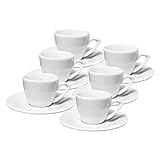 Mahlwerck Italia Espressotasse 80ml, Tasse mit Untertasse, italienisches und zeitloses Design, dickwandig, Porzellan, 6er Set, Pearl White, Weiss (Weiss)