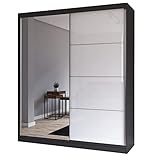 Fabryka Mebli Idźczak Schiebetürenschrank, eleganter Kleiderschrank Schrank Garderobe Spiegel Multi 35-180 cm, Schlafzimmer- Wohnzimmerschrank Schiebetüren Modern Design (Schwarz/Weiß)