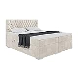 MEBLINI Boxspringbett mit Bettkasten - Gepolstert Doppelbett mit Matratze und Topper - Polsterbett mit Stauraum - Bett mit Kopfteil - Stauraumbett - Dalia - 180x200 - H3/Creme Samt