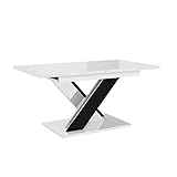 MEBLINI Esstisch Ausziehbar - Esszimmertisch Modern - Küchentisch - Säulentisch - Ausziehtisch - Dining Table - Esszimmertische - 140-180x80x75cm - Bronx - Weiß Hochglanz/Schwarz Hochglanz