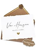 JoliCoon Hochzeitskarte Handgerissen - Von Herzen alles Liebe - A6 mit Naturkuvert - Karte Hochzeit