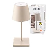 SIGOR Nuindie Mini - Dimmbare kleine LED Akku-Tischlampe Indoor & Outdoor, Höhe 25 cm, aufladbar mit Easy-Connect, 24 h Leuchtdauer, Dünenbeige