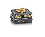 SEVERIN Mini Raclette-Grill, kleines Raclette mit antihaftbeschichteter Grillplatte und 4 Raclette Pfännchen, Tischgrill für bis zu 4 Personen, 600 W Leistung, schwarz, RG 2370