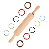 SUPER KITCHEN Teigroller Nudelholz Einstellbares, Nudelhölzer Teigrolle mit Dicken Ringe in 5 Größen, Backzubehör Rolling Pin mit Metallachse Griffe für Fondant, Pizza, Cookie, Nudelteig (44x5,6cm)