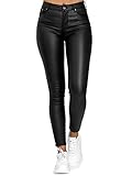 Onsoyours Damen Lederhose Sexy Skinny Legging Stretch PU Leder Look Optik Schwarz Schlank Hose Kunstlederhose Treggins Push Up Biker Pants (M, Schwarz)