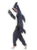 dressfan Tier Hai Kostüm Hai Jumpsuits Hai Pyjamas Cosplay Kostüm Weihnachten Halloween Schlafanzug für Unisex Erwachsene Jugendliche Kinder Grau XXL