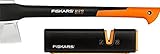 Fiskars Axt-Set, Spaltaxt: Inklusive Klingen- und Transportschutz, Länge: 60 cm, Antihaftbeschichtet, X17-M, 1,53 kg; Axt- und Messerschärfer: Keramik- Schleifkopf, Xsharp, 1020182