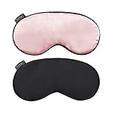 LILYSILK Schlafmaske 2er Pack Damen Herren 100% Seide Hautfreundlich für Allergiker | Perfekt Sitz | Schlafbrille Augenmaske Nachtmaske - Schwarz + Rosa mit 2 Paare Ohrstöpseln