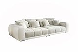 Big Sofa in Weiß / Beige, Struktur-Stoff / Kunstleder | XXL Couch inkl. 8 extragroßen Rücken-Kissen und hochwertiger Federkern-Polsterung