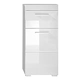 trendteam smart living Badezimmer Badkommode Kommode Schrank Amanda, 37 x 79 x 31 cm in Kopus Weiß / Weiß Hochglanz mit viel Stauraum