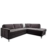 Cavadore Sofa Paolo mit gesteppter Sitzfläche / Große Couchecke mit Wellenunterfederung / Modernes Design / 233 x 80 x 196 / Dunkelgrau