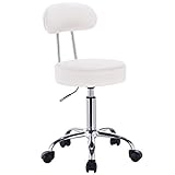 WOLTU® 1 Stück Arbeitshocker Drehhocker Rollhocker Drehstuhl Hokcer Bürostuhl mit Lehne höhenverstellbar Weiss BH34ws-1