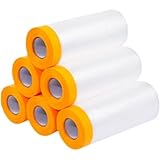 AFASOES 6 Rollen Abdeckfolie Klebeband mit Folie 110cm*20M Transparent Abdeckfolie mit Gewebeklebeband Selbstklebende Malerfolie Malerband UV Beständig Goldband Masker Tape Malerkrepp zum Staubschutz