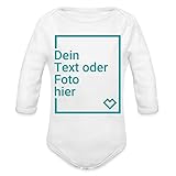 Spreadshirt Personalisierbare Babygeschenke Selbst Gestalten mit Foto und Text Wunschmotiv Baby Bio-Langarm-Body, 62, Weiß