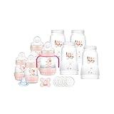 MAM Easy Start Babyflaschen-Set, Anti-Kolik, 8 Flaschen in den Größen 130 ml, 160 ml und 260 ml, 1 Start Nano, 4 Dichtungsscheiben, 1 extra weicher Auslauf und Griffen, Farbe Rosa, 730 g