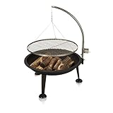 ambico Feuerschale 80cm - Schwenkgrill Camelot Schwenker – mit Seilzug und Edelstahl Grillrost – Dreibein Grill – 120 cm Höhe – Premium Feuerstelle