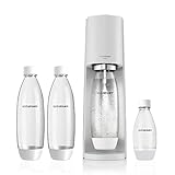 Sodastream Wassersprudler Terra White Value Pack x 3 mit 2 x 1L Flaschen und 1 x 1/2L Flasche spülmaschinenfest und 1 x CO2 Quick Connect Zylinder für bis zu 60L