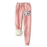 yiouyisheng Jogginghose Damen Schmetterling Lang Freizeithosen High Waist Sweathose mit Taschen Trainingshose Sporthose Leggings Gefüttert Damen Winter Casual Mode M-XXXL