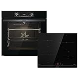 Gorenje Einbaubackofen-Set OptiBake Black Induction Set / 77L / Heißluft / ExtraSteam / GentleClose & Open / AirFry / Pizzamode 300°C / PerfectGrill / Induktions-Kochfeld mit PowerBoost / schwarz