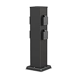 ledscom.de Garten Steckdosensäule POLLY für außen, IP44, 4-fach, schwarz, eckig, 38 cm