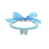 Halsband Für Zeckenhalsband Perlen und Diamanten Hundehalsband Haustier Hundekette Katzenhalsband Verstellbares Hundehalsband Diamond Flash Hundehalsband Hunde Markenhalsband (Blue, L)