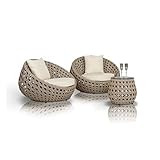 TJLSS Outdoor Rattan Sofa Bett und Frühstück Garten Rattan Stühle Couchtisch Balkon Freizeit Outdoor Dreiteiliges Set