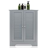 COSTWAY Eckschrank Lamellentür mit höhenverstellbarem Regal, platzsparend Badezimmerschrank, Bodenschrank für Badezimmer, Eingangsbereich, Wohnzimmer, 45 x 45 x 81,5 cm (Grau)