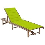 Tidyard Garten Sonnenliege mit Auflage Gartenliege Gartenmöbel Relaxliege Saunaliege Liegestuhl Freizeitliege Liege Strandliege 200 x 65 x (30-87) cm (L x B x H) Bambus Hellgrün