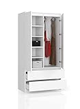 BDW Kleiderschrank 2 Türen, 4 Einlegeböden, Kleiderbügel, 2 Schubladen Kleiderschrank für das Schlafzimmer Wohnzimmer Diele 180x90x51cm (Weiß)