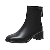 Stiefel Stiefel knöcheldicke Retro spitzer Absatz Reißverschluss Fashion Damen Kurze Damenstiefel Mädchen 26 Gefüttert (Black, 38)