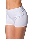 Alkato Damen Sport Shorts mit Hohem Bund Hotpants, Farbe: Weiß, Größe: 36