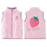 ANIMQUE Baby Kinder Fleeceweste Jungen Mädchen Polar Fleece Weste Stehkragen Reißverschluss Ärmellose Kinderjacke Cartoon Muster, Erdbeere Rosa 120