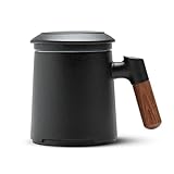 ZENS Teetasse mit Deckel und Sieb, 400ml Große Palisandergriff Keramik Losen Teebecher, Matte Steinzeug Glasierte Teetassen für Einweichen Tee/Schwarze